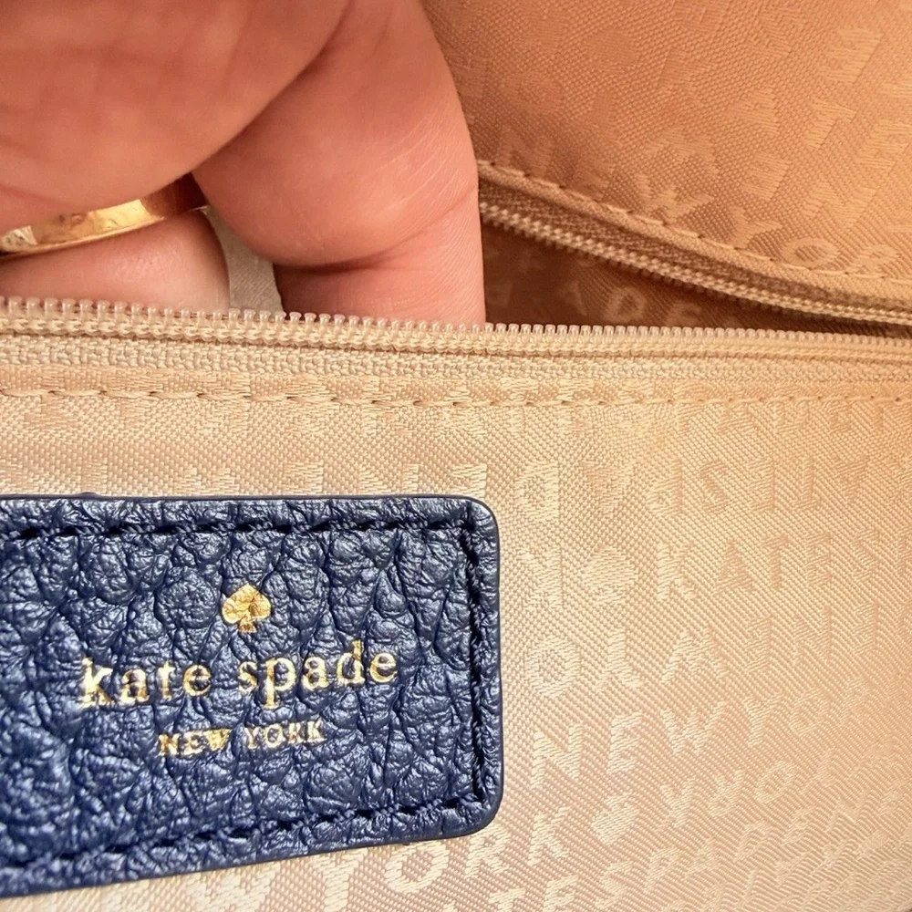 Kate Spade new york Navy/White Striped Satchel Zip Top Handle Detachable Strap
